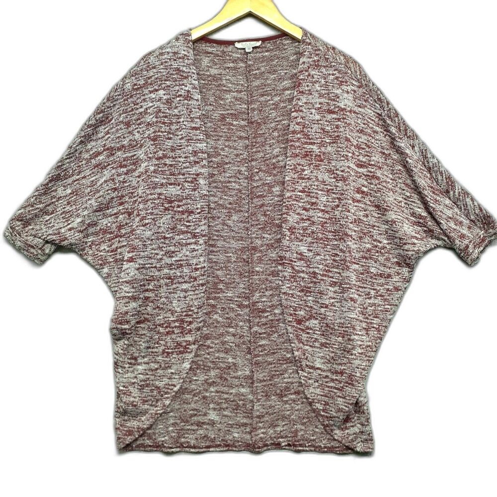 Rolla Coaster Women Sz M Burgundy Open Front Knit Shrug Cardigan 3/4 Sleeves Y2K